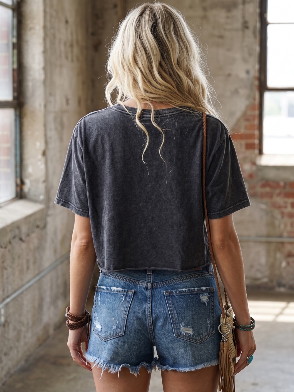 NWT Giddy Up Graphic Washed Raw Hem Crop Cropped Tee T-Shirt Top - Picture 6 of 7